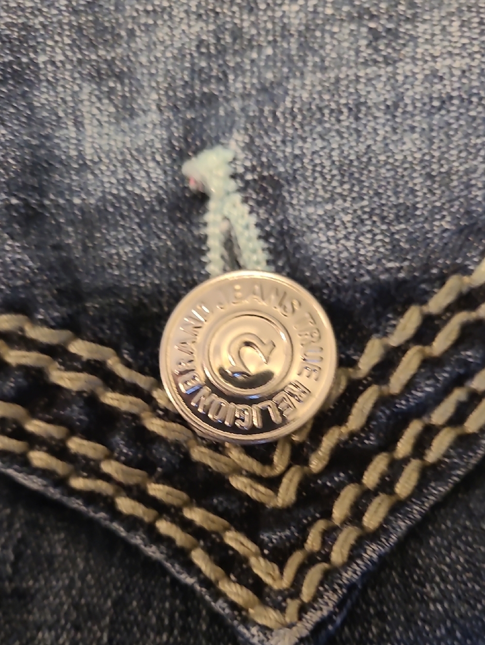 True Religion Dark Blue Straight Leg Jeans with Red Pocket Stitching - Picture 7 of 16